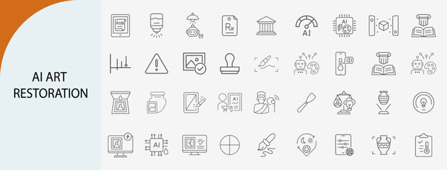 ai art restoration icons set, minimal line vector design