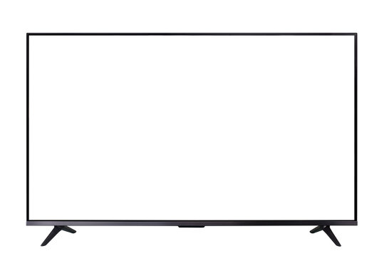 Blank flat screen TV isolated on white background.