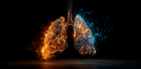 Digital lung glowing lung dual color medical concept health care vision glowing lung digital