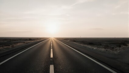 Fototapeta premium Endless Road to the Horizon - A Journey into the Sunset.
