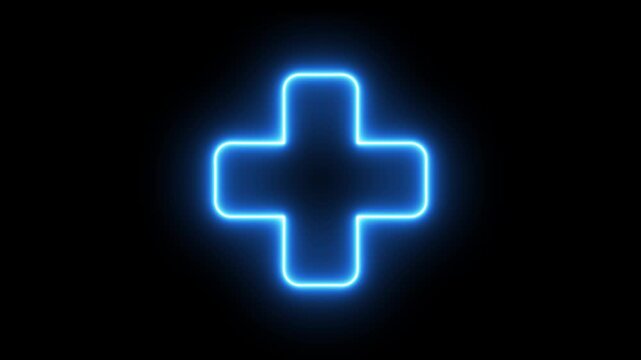 Neon line plus symbol icon simple positive plus icon concept on the transparent background. Positive technology sign. Motion graphics of neon  Plus neon sign. 4k video.