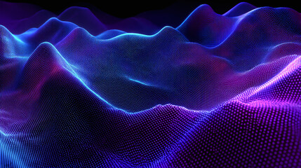 Abstract digital landscape with undulating neon light patterns, creating a mesmerizing visual. The interplay of colors and forms evokes a sense of depth and movement