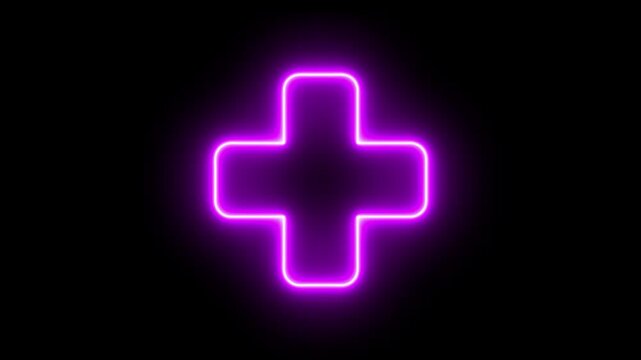 Neon line plus symbol icon simple positive plus icon concept on the transparent background. Positive technology sign. Motion graphics of neon  Plus neon sign. 4k video.