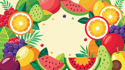 Decorative fruit border featuring a central area for personalized text, ideal for menus or greeting cards..eps