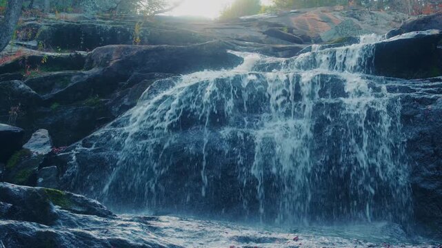 Footage of Glendale Falls, one of Massachusetts' tallest cascade chains, dropping over 160 feet into the valley of the Middle Branch of the Westfield River in Middlefield, Massachusetts.
