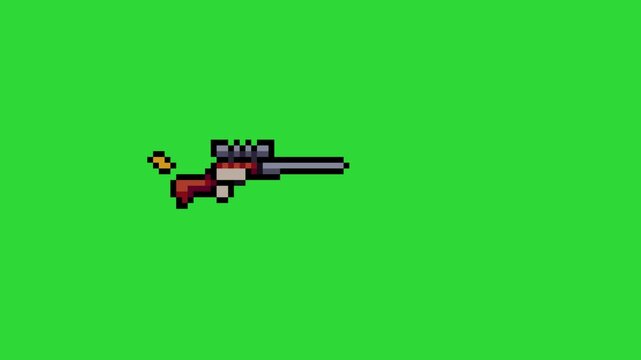 riffle shot gun animation in pixel art style with green screen background