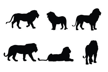 Obraz premium Set of Majestic Male Lion Silhouettes in Various Poses