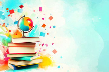 Stack of books with colorful globe on an artistic background for Black History Month  