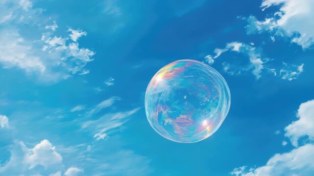 soap bubble fly in blue sky on sunny day animation
