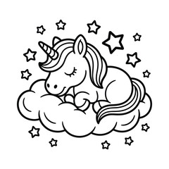Sleeping unicorn on cloud with stars