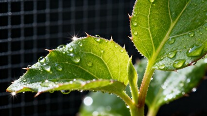 Green leaf with water droplets