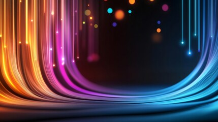 Downloading data illustration featuring colorful glowing neon lights down to the bottom