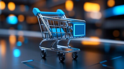 Futuristic shopping cart for online shopping illustration in e-commerce or marketplace
