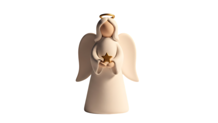 White angel figurine with gold halo holding a gold star image