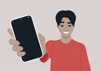 A mobile phone template, a character displays a phone screen, showcasing their excitement and curiosity, The cozy atmosphere enhances their joyful interaction
