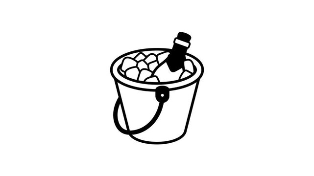 Chilled champagne bottle in ice bucket for parties, Ready to use animated icon