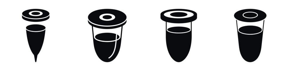 Medical Test Tube Vial Icons Vector Set – Laboratory Sample Container Illustration for Health, Science, Biotechnology, and Medical Research Design Projects