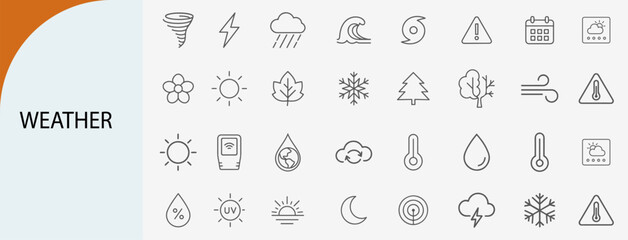 weather and climate icons, minimal line vector symbol set