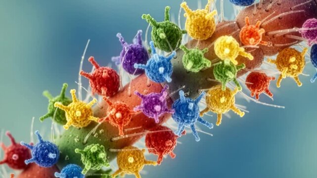 Macro cinematic movement through plant spores, scientific discovery concept