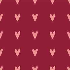 Trendy hand-drawn seamless pattern with hearts, love symbol. Valentines day vector background