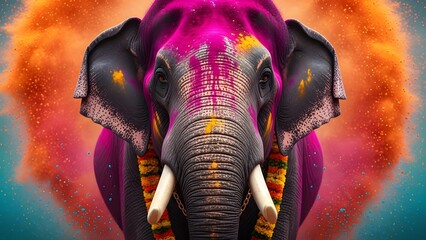 Vibrant digital art of an elephant s face