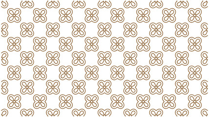 Seamless repeating pattern of interconnected clover-like shapes in brown on white background texture