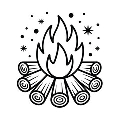 Campfire illustration with logs and sparks
