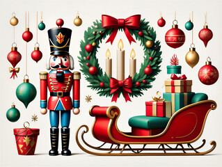 Christmas Holiday Clip Art Set with Festive Winter Elements.