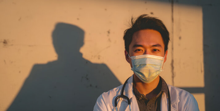Asian doctor mask medical mask hospital stethoscope sunlight Asian doctor mask with stethoscope