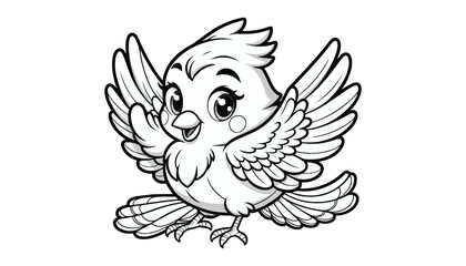 Vector illustration of cartoon bird waving wing greeting black and white drawing For children to learn to color according to the picture.

