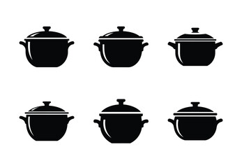 set of food stew pot silhouette icon vector illustration isolated on white background