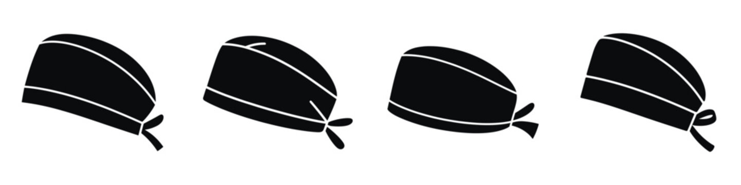 Surgical Scrub Cap Icons Set &ndash; Medical Headwear Silhouette Vector Illustration for Doctor, Nurse, Hospital and Operating Room Hygiene