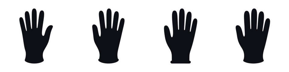 Medical Protective Gloves Icons Set – Surgical Latex Examination Glove Silhouette Vector Illustration for Healthcare, Hospital and Hygiene