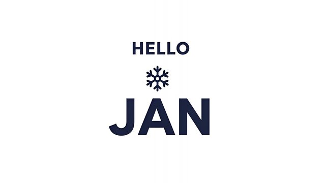 Minimalist Hello January Card with Snowflake Icon in Dark Blue on White Background
