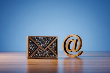 Email symbol at commercial and envelope. Internet and global communication technologies. Digitalization of economy and processes. Business representations on the Internet and social media.