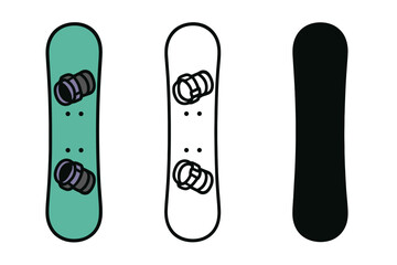 Three snowboards with bindings on white background: green, white, and black designs