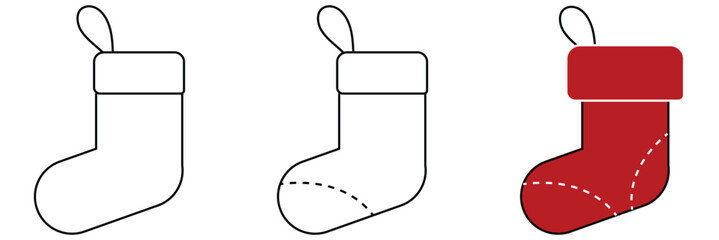 Christmas stocking line icon collection, holiday and christmas sock icon set, vector graphics, editable stroke sign, eps 10