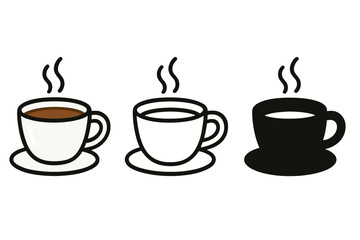 Obraz premium Three coffee cups with different fill levels and colors in simple vector style