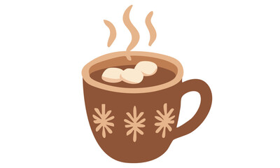 Cozy illustration of hot chocolate with marshmallows in a decorative mug	
