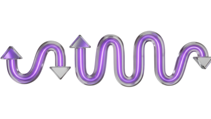 Looping, U turn data flow symbols with a continuous, flowing motion and a glowing, transparent purple core, a 3D glassmorphism arrow icon set isolated on white