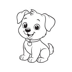 Cute cartoon puppy dog with collar sitting happily, a sweet and friendly canine illustration