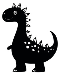 Fototapeta premium Cute dinosaur silhouette with spots and spikes black and white line art