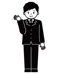 手を挙げて案内をする男の子