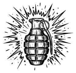 Obraz premium Hand drawn grenade illustration with explosion lines