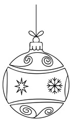 Fototapeta premium Christmas bauble icon with star and snowflake hand drawn outline illustration