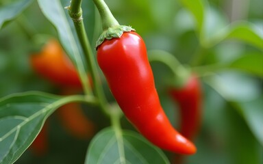 Choosing fresh red or chilli peppers in the natural garden and Asian agricultural background. High quality