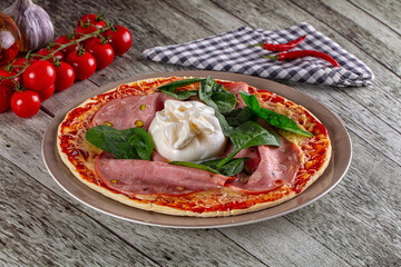Pizza with mortadella and burrata