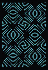 Abstract geometric pattern of glowing teal semicircles on black background