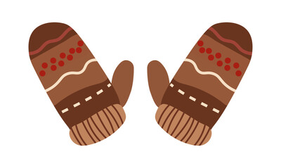 Cozy brown mittens with decorative patterns, perfect for winter warmth	