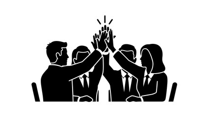Business team high five for collaborative success and achievement.
